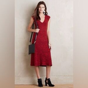 Anthropology/ Maeve Red Sheath Midi Dress with V-Neck